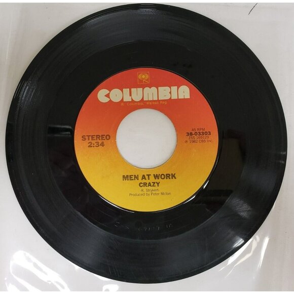 Record 45 RPM Vinyl  Men At Work- Down Under/ Crazy VINTAGE 1981 - Picture 2 of 4